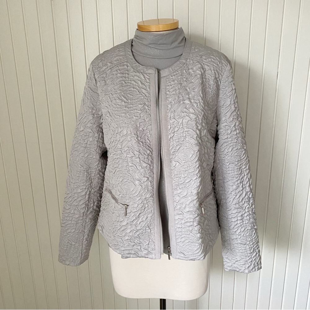 Laura Ashley Silver Gray Quilted Jacket & Turtleneck Tank Top Blouse Set Large